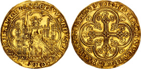 France Aquitaine Ecu d'Or 1344 - 1345 (ND) RR
Fr# 2, Elias# 33c RR, W&F# 38A 2/a R; Gold 4.37 g.; Edward III (1325-1377); Obv: +ЄDVVARDVS: DЄI x | x ...