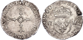 France 1/4 Ecu 1598 9
Dy# 1224, N# 13359; Silver; Henri IV; Rennes Mint.; Mintage 62.615 pcs.; AUNC/UNC, exceptional condition for this coin.