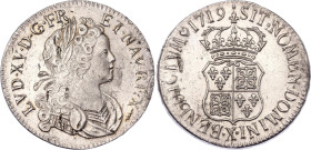France 1 Ecu 1719 X
KM# 435.23, Dav.1327; Silver 24.09 g.; Mint: Amiens,Louis XV; UNC, full mint luster. Extremely rare condition for this coin.