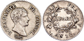 France 1/4 Franc 1803 AN 12 A Double Strike
KM# 653.1, N# 8196; Silver; Napoleon I; XF+