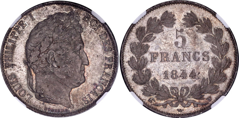 France 5 Francs 1844 W NGC MS 63
Gad. 678; Lille mint. Louis Philippe I. Silver...