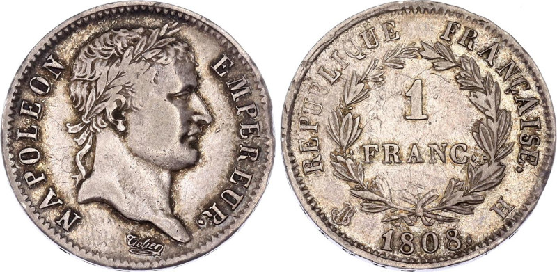 France 1 Franc 1808 H
KM# 682, N# 6717; Silver; Napoleon I. Bonaparte; La Roche...