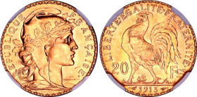 France 20 Francs 1913 NGC MS 65
KM# 857, N# 2230; Gold (.900) 6.45 g., 21 mm.; Marianne Rooster; With full mint luster