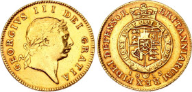 Great Britain 1/2 Guinea 1813
KM# 651, N# 13165; Gold (.917) 4..17 g., 20 mm.; George III; VF/XF