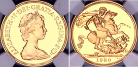 Great Britain 1 Sovereign 1980 NGC PF 69 ULTRA CAMEO
KM# 919, Sp# SC1, N# 12812; Gold (.917) 7.98 g., Proof; Elizabeth II