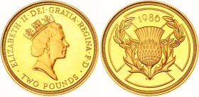 Great Britain 2 Pounds 1986
KM# 947c, Sp# K1, N# 101484; Gold (.917) 15.98 g., Proof; Elizabeth II; XIII Commonwealth Games, Edinburgh 1986; Llantris...