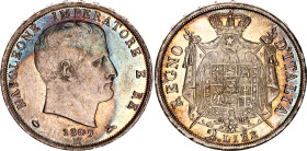 Italian States Kingdom of Napoleon 2 Lire 1809 M
C# 9.1; Silver 9.89 g.; Napoleon I; Mint: Milan; UNC, prooflike / full mint luster. Beautiful rainbo...