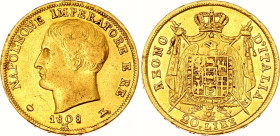 Italian States Kingdom of Napoleon 20 Lire 1808 M
KM# 11, N# 24938; Gold (.900) 6.45 g.; Napoleon I; Milan Mint; Mintage 87183; XF+