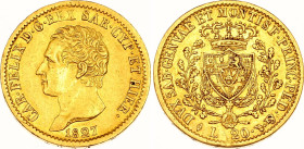 Italian States Sardinia 20 Lire 1827 L
KM# 118.1, Fr# 1136, C# 106.1, N# 32234; Gold (.900) 6.45 g.; Carlo Felice; Torino Mint; XF+