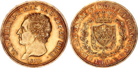 Italian States Sardinia 80 Lire 1825
KM# 123.2; Gold (900) 25.49g.; Carlo Felice; UNC, red patina, mint luster. Rare condition.