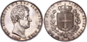 Italian States Sardinia 5 Lire 1843 P Genoa
KM# 130, N# 15429; Silver; Charles Albert; AUNC, Violet patina