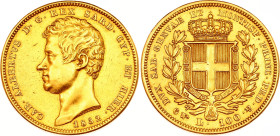 Italian States Sardinia 100 Lire 1832 P
KM# 133.1, Fr# 1138, C# 117.2, N# 38340; Gold (.900) 32.25 g.; Carlo Alberto; Torino Mint; AUNC