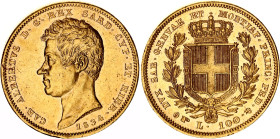 Italian States Sardinia 100 Lire 1834 P NGC MS 61
KM# 133; Carlo Alberto; Gold (.900), 32.25g. UNC, full mint luster. Very beautiful coin. Extremely ...