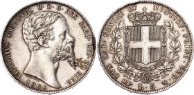 Italian States Sardinia 5 Lire 1860 B
KM# 144, N# 15617; Silver; Vittorio Emmanuele II, 1850-1861.; AUNC.