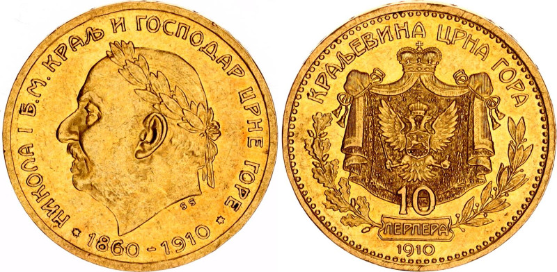 Montenegro 10 Perpera 1910
KM# 9, N# 41694; Gold (.900) 3.37 g.; Nicholas I; UN...