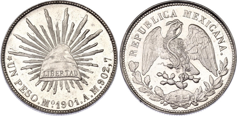 Mexico 1 Peso 1901 Mo AM
KM# 409.2, N# 11588; Silver; UNC with hairlines & proo...