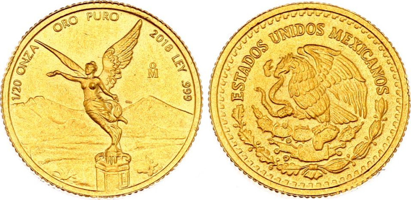 Mexico 1/20 Ounce 2018
KM# 671, N# 56997; Gold (0.999) 1.55 g., 13 mm.; "Libert...