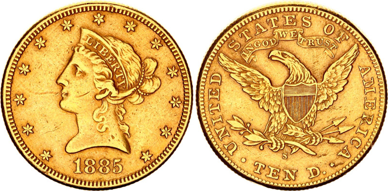 United States 10 Dollars 1885 S
KM# 102, N# 16134; Gold (.900) 16.72 g.; Corone...