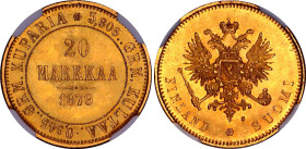 Russia - Finland 20 Markkaa 1879 S NGC MS 64
Bit# 612, N# 22279; Gold (.900) 6.45 g.; Alexander II