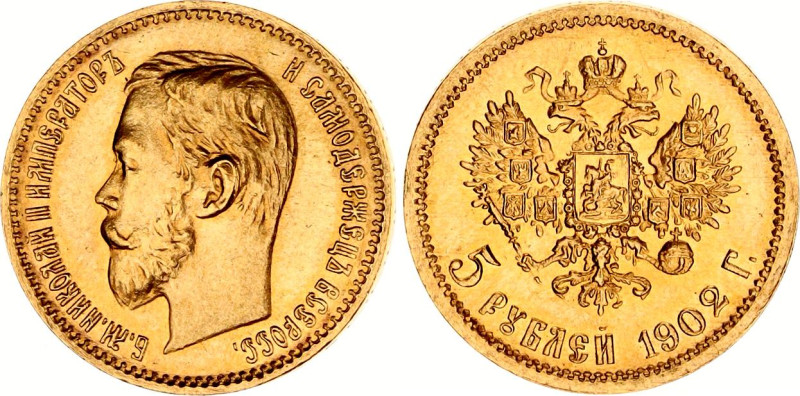 Russia 5 Roubles 1902 AP NGC MS 67
Bit# 29; Gold (.900), 4.30 g.; Nicholas II; ...