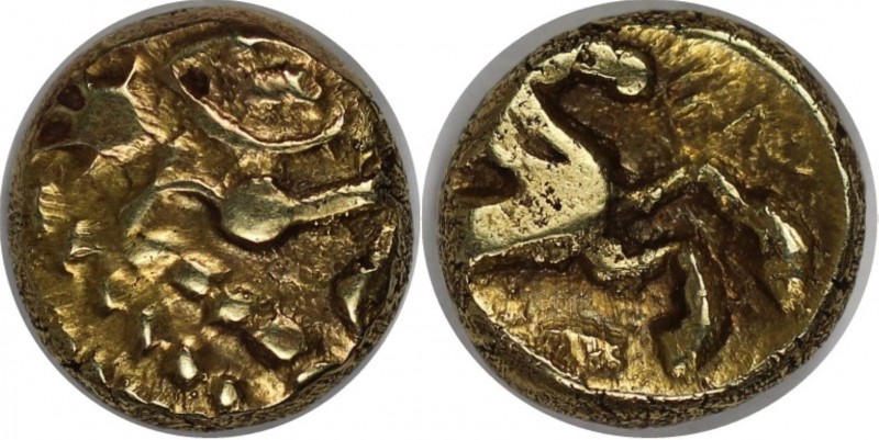 Keltische Münzen, BELGICA. BELLOVACI. AV-1/4 Stater 60-25 v. Chr, 1,48 g. Stilis...