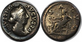 Römische Münzen, MÜNZEN DER RÖMISCHEN KAISERZEIT. Faustina Junior. Augusta, 147-175 n. Chr, AR-Denar. Silber. 2.88 g. Sehr schön, Patina