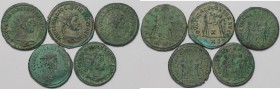 Römische Münzen, Lots und Sammlungen römischer Münzen. MÜNZEN DER RÖMISCHEN KAISERZEIT. Diocletianus (284 - 305 n. Chr.). Lot von 5 münzen. Antoninian...