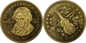 RDR – Habsburg – Österreich, REPUBLIK ÖSTERREICH. Ludwig van Beethoven - Servus Europa. Medaille "Ecu" ND. Vergoldet. Stempelglanz
