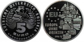 RDR – Habsburg – Österreich, REPUBLIK ÖSTERREICH. EU – Europa ohne Grenzen. Medaille "5 Euro" 1996, Silber. Polierte Platte