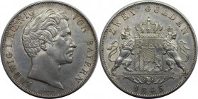 Altdeutsche Münzen und Medaillen, BAYERN / BAVARIA. Ludwig I (1825-1848). Zwei Gulden 1845, Silber. AKS 77. Vorzüglich
