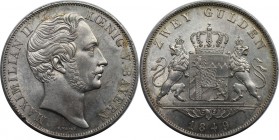 Altdeutsche Münzen und Medaillen, BAYERN / BAVARIA. Maximilian II (1848-1864). Zwei Gulden 1849, Silber. AKS 150. Vorzüglich-stempelglanz, Randfehler...