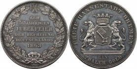 Altdeutsche Münzen und Medaillen, BREMEN - STADT. 50 Jahrfeier der Befreiung Deutschlands. Taler 1863, Silber. AKS 14. Stempelglanz