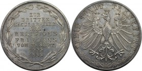 Altdeutsche Münzen und Medaillen, FRANKFURT - STADT. "3. Säcularfeier des Religionsfriedens 1555". Doppelgulden 1855, Silber. AKS 42. Stempelglanz