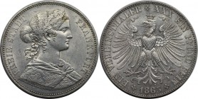 Altdeutsche Münzen und Medaillen, FRANKFURT - STADT. Vereinstaler 1865, Silber. AKS 10. Fast Stempelglanz
