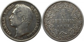 Altdeutsche Münzen und Medaillen, WÜRTTEMBERG. Wilhelm I. (1816-1864). 1/2 Gulden 1841, Silber. AKS 86. Sehr Schön