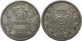Deutsche Münzen und Medaillen ab 1871, REICHSKLEINMÜNZEN. 50 Pfennig 1902 F, Silber. Jaeger 15. Vorzüglich, winz. Randfehler