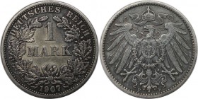 Deutsche Münzen und Medaillen ab 1871, REICHSKLEINMÜNZEN. 1 Reichsmark 1907 F, Silber. Jaeger 17. Vorzüglich