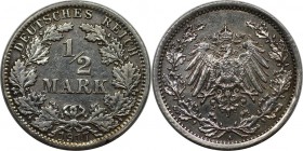 Deutsche Münzen und Medaillen ab 1871, REICHSKLEINMÜNZEN. 1/2 Reichsmark 1917 A, Silber. Jaeger 16. Stempelglanz