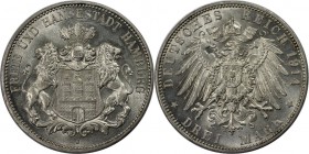 Deutsche Münzen und Medaillen ab 1871, REICHSSILBERMÜNZEN, Hamburg. Freie Hansestadt. 3 Mark 1914 J, Silber. Jaeger 64. Stempelglanz. Kl.Flecken