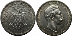 Deutsche Münzen und Medaillen ab 1871, REICHSSILBERMÜNZEN, Preußen. Wilhelm II (1888-1918). 3 Mark 1911 A, Silber. Jaeger 103. Sehr schön, kl. Kratzer...