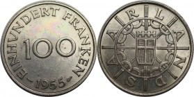 Deutsche Münzen und Medaillen ab 1871, DEUTSCHE NEBENGEBIETE. Saarland. 100 Franken 1955. Jaeger 804. Stempelglanz