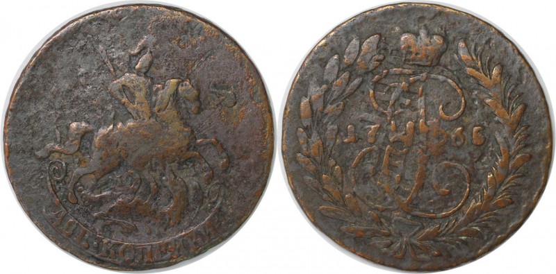 Russische Münzen und Medaillen, Katharina II (1762-1796). 2 Kopeken 1766, Kupfer...