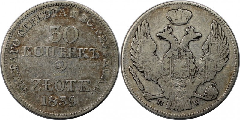 Russische Münzen und Medaillen, Nikolaus I. (1826-1855), für Polen. 30 Kopeken /...