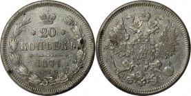Russische Münzen und Medaillen, Alexander II (1854-1881), Silber. 20 Kopeken 1871 SPB NI, Silber. Vorzüglich