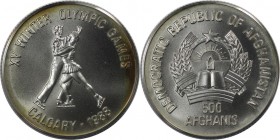 Weltmünzen und Medaillen, Afganistan. Olympische Spiele in Calgary. Eiskunstlaufen. 500 Afganis 1988, Silber. 0.39 OZ. KM 1004. Stempelglanz