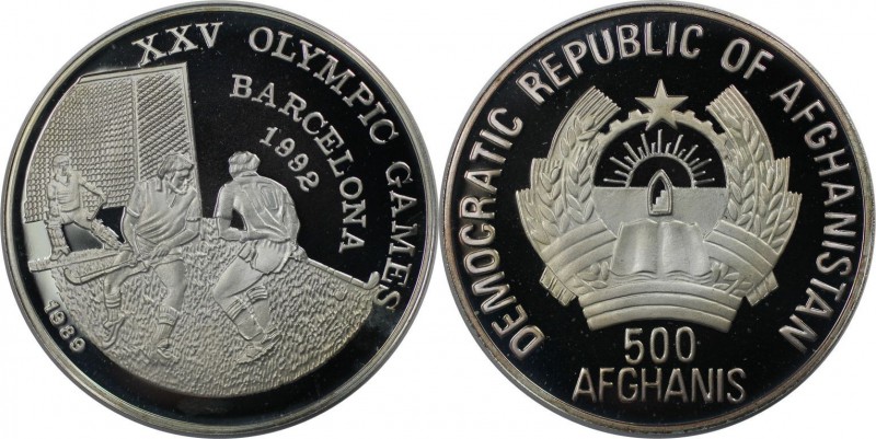 Weltmünzen und Medaillen, Afganistan. Olympiade Barcelona. 500 Afganis 1989, Sil...