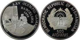 Weltmünzen und Medaillen, Afganistan. Olympiade Barcelona. 500 Afganis 1989, Silber. 0.51OZ. KM 1012. Polierte Platte