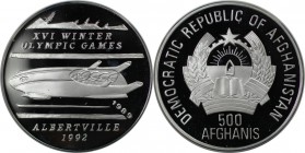 Weltmünzen und Medaillen, Afganistan. Olympiade Albertville, Bobfahren. 500 Afganis 1989, Silber. 0.51OZ. KM 1008.2. Polierte Platte