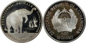 Weltmünzen und Medaillen, Afganistan. Elefant. 500 Afganis 1993, Silber. 0.51 OZ. KM 1020. Polierte Platte