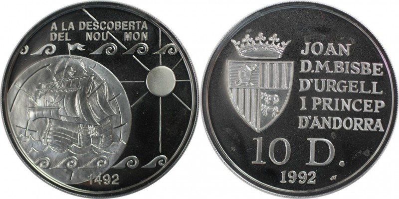 Weltmünzen und Medaillen, Andorra. 500. Jahrestag der Entdeckung Amerikas. 10 Di...